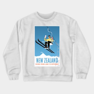 Vintage Travel Poster New Zealand Skiing Crewneck Sweatshirt